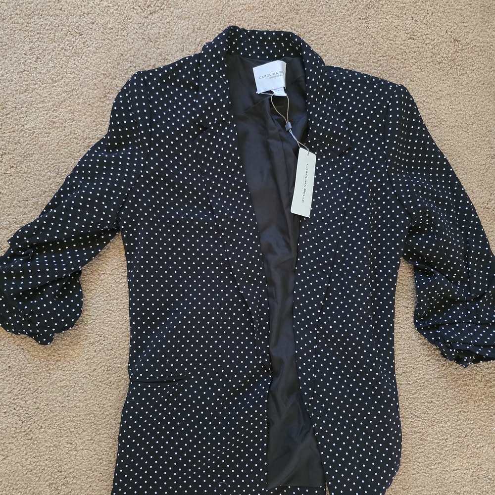 Caroline Belle Black Polka Dot Women's Blazer 3/4 Sleeve